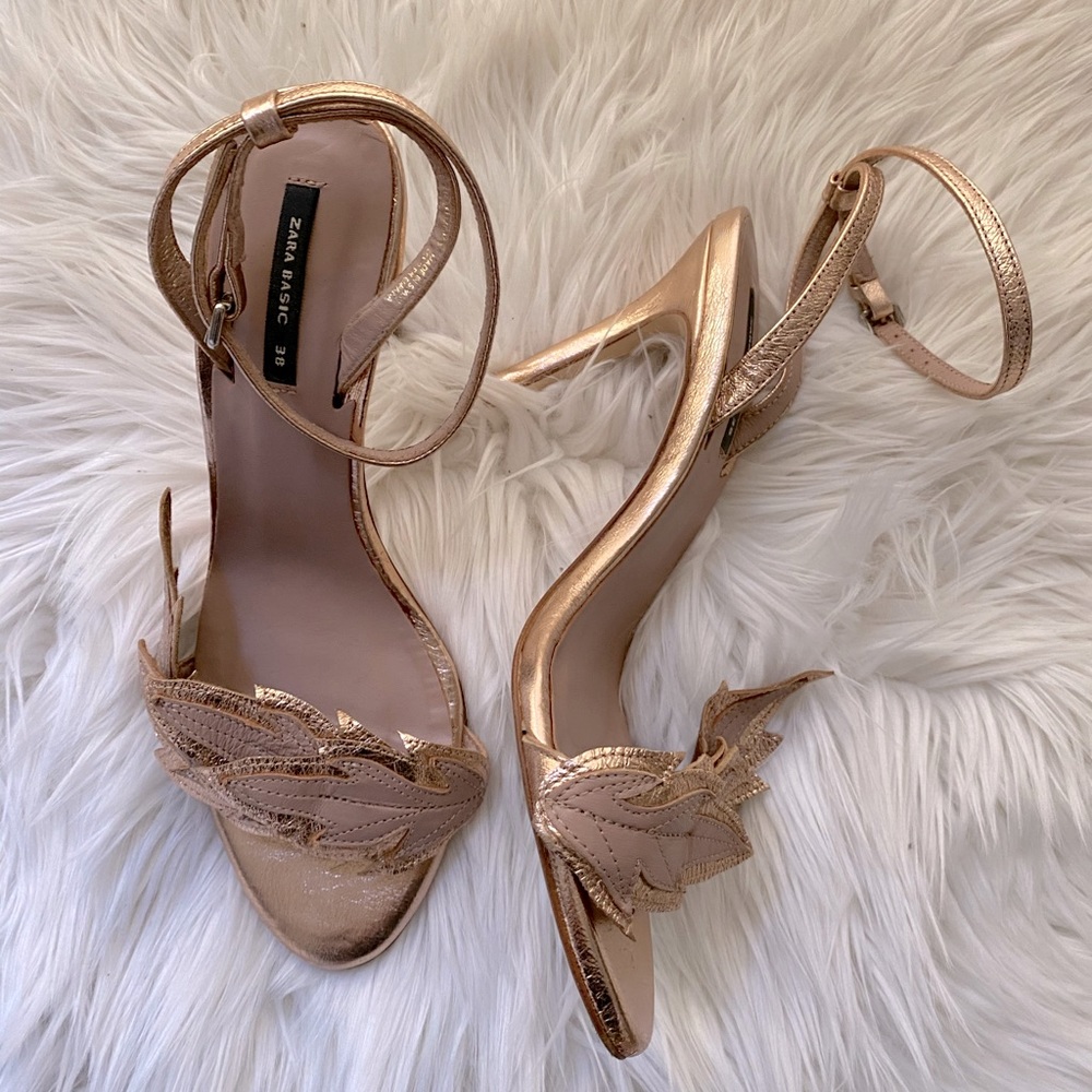 Zara Metallic Embellished Ankle Strap Heels